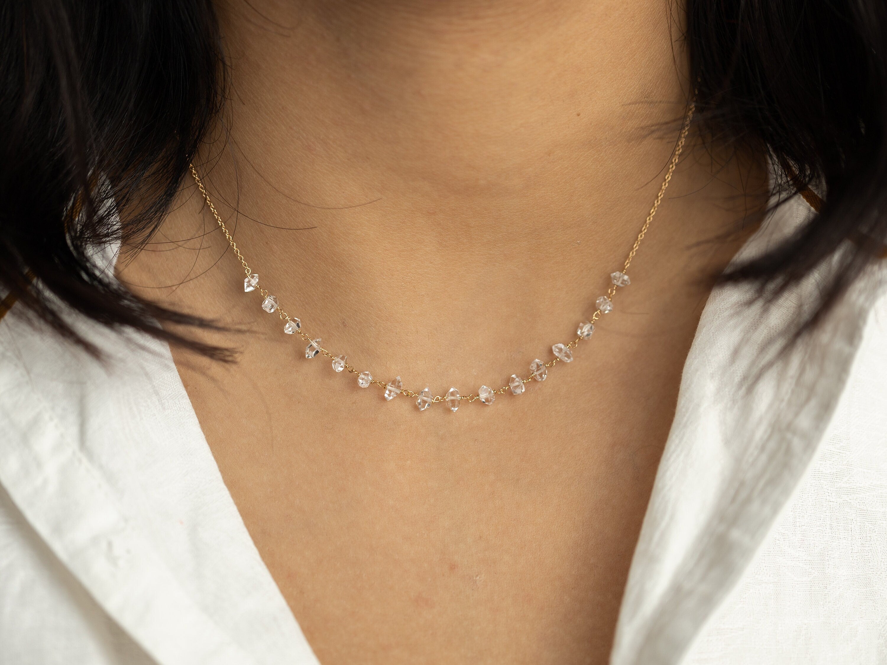Herkimer Diamond Necklace | Minimalist Raw Diamond Necklace | Dainty Gold Necklace for Layering -