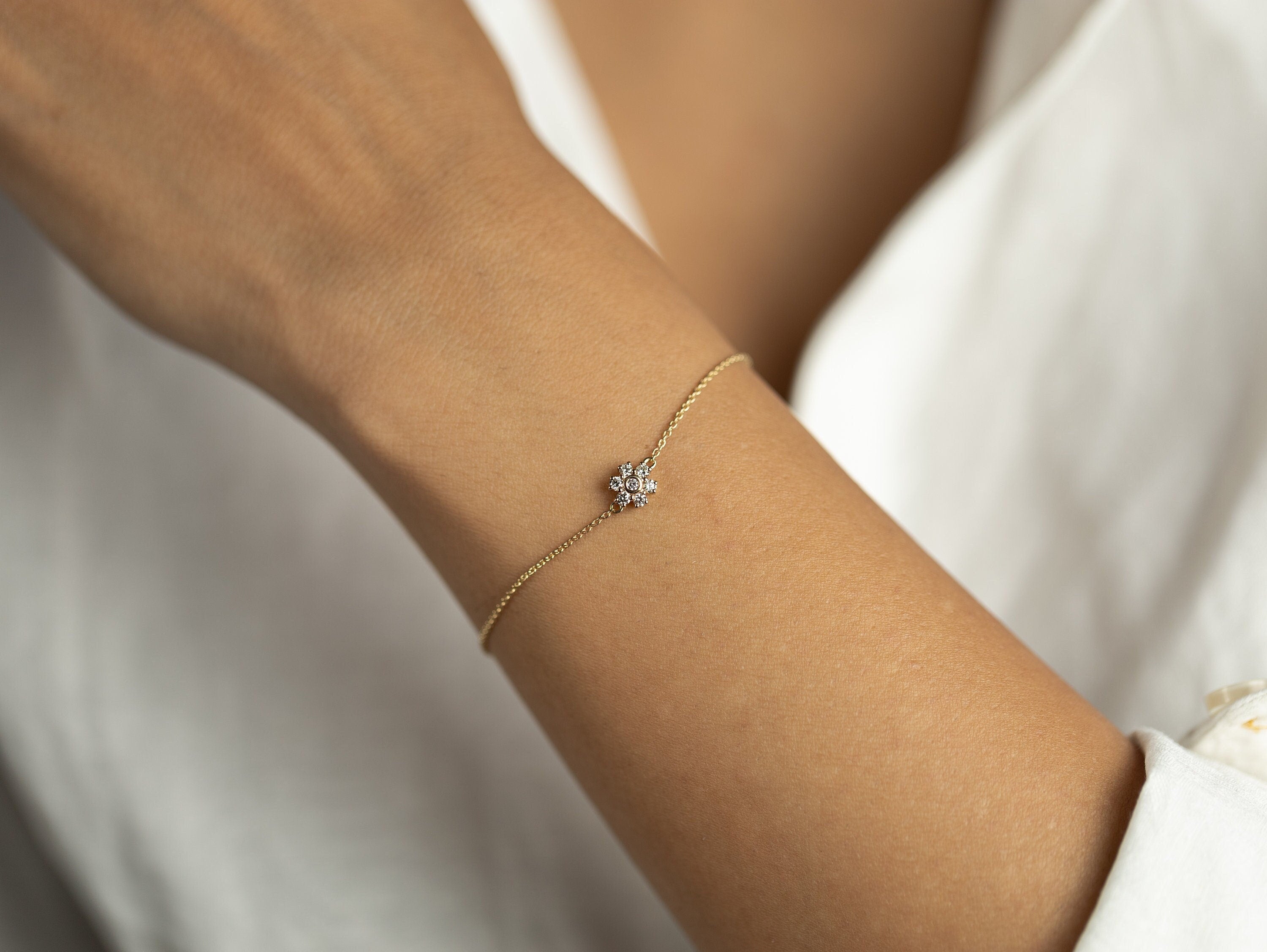7 Stone Diamond Cluster Bracelet | Diamond Bangle | Thin Everyday Diamond Bracelet | Basic Jewelry -