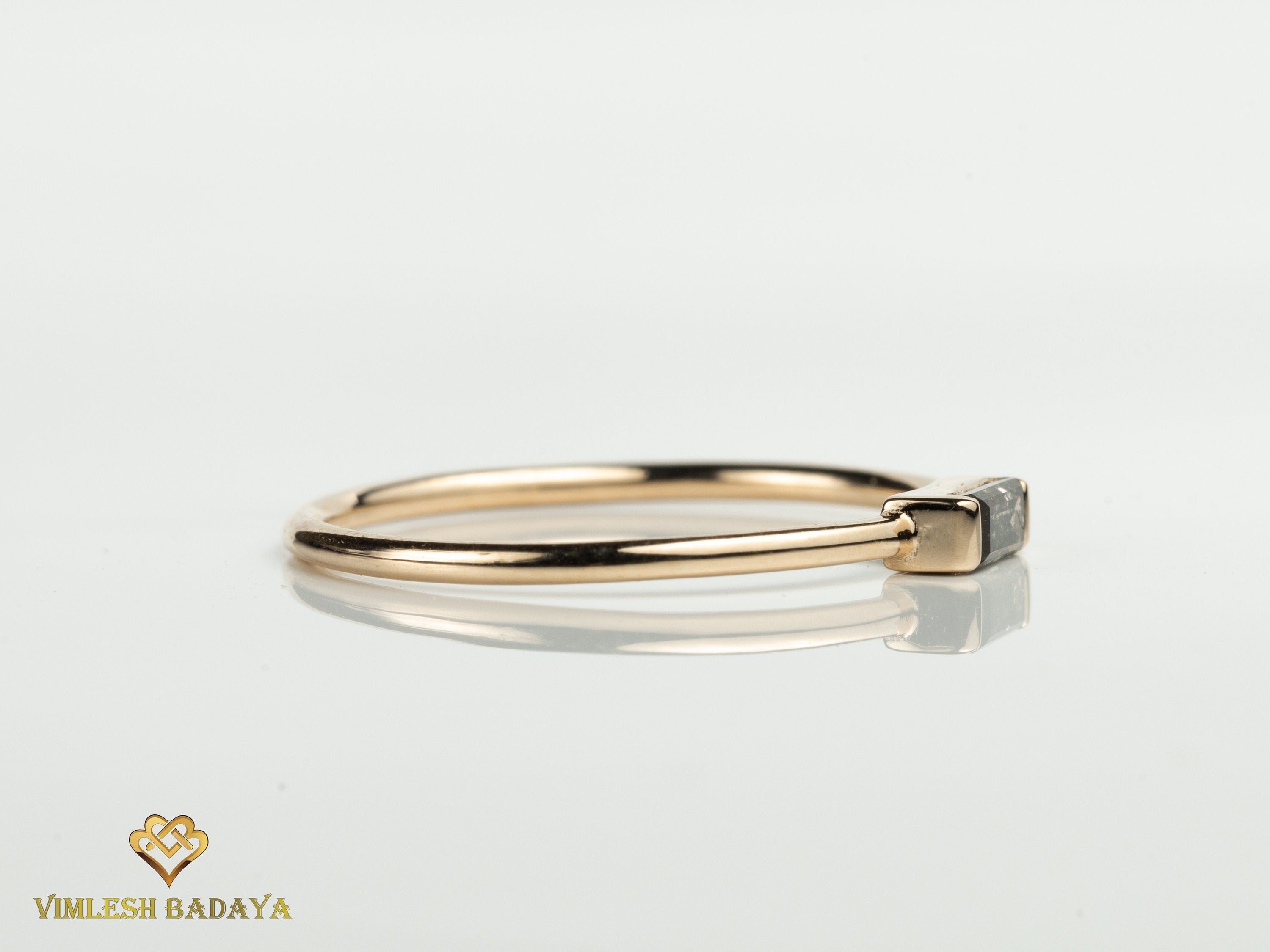 Gray Diamond Baguette Ring | Salt and Pepper Diamond Stacking Ring | Minimalist Design -