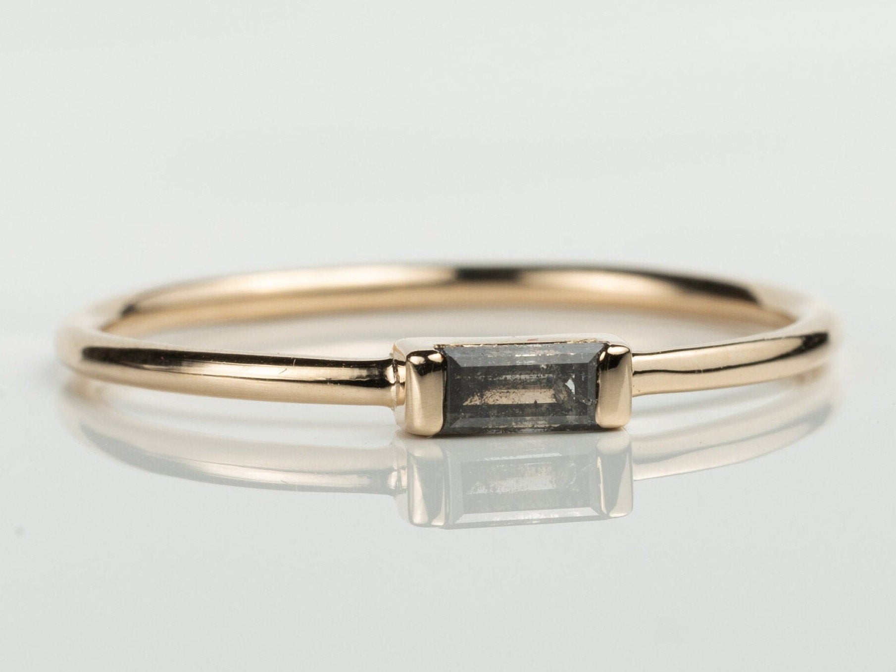 Gray Diamond Baguette Ring | Salt and Pepper Diamond Stacking Ring | Minimalist Design -
