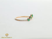 Green Emerald Cluster Wedding Ring | Curved Emerald & Diamond Wedding Band -