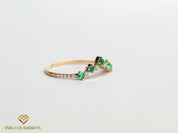 Green Emerald Cluster Wedding Ring | Curved Emerald & Diamond Wedding Band -