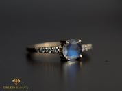 Rainbow Moonstone Ring | Round Moonstone | Diamond Engagement Ring -
