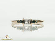 Gray Diamond and Teal Sapphire Ring | Salt and Pepper Diamond Stacking Ring -