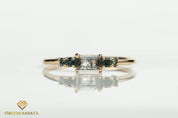 Gray Diamond and Teal Sapphire Ring | Salt and Pepper Diamond Stacking Ring -