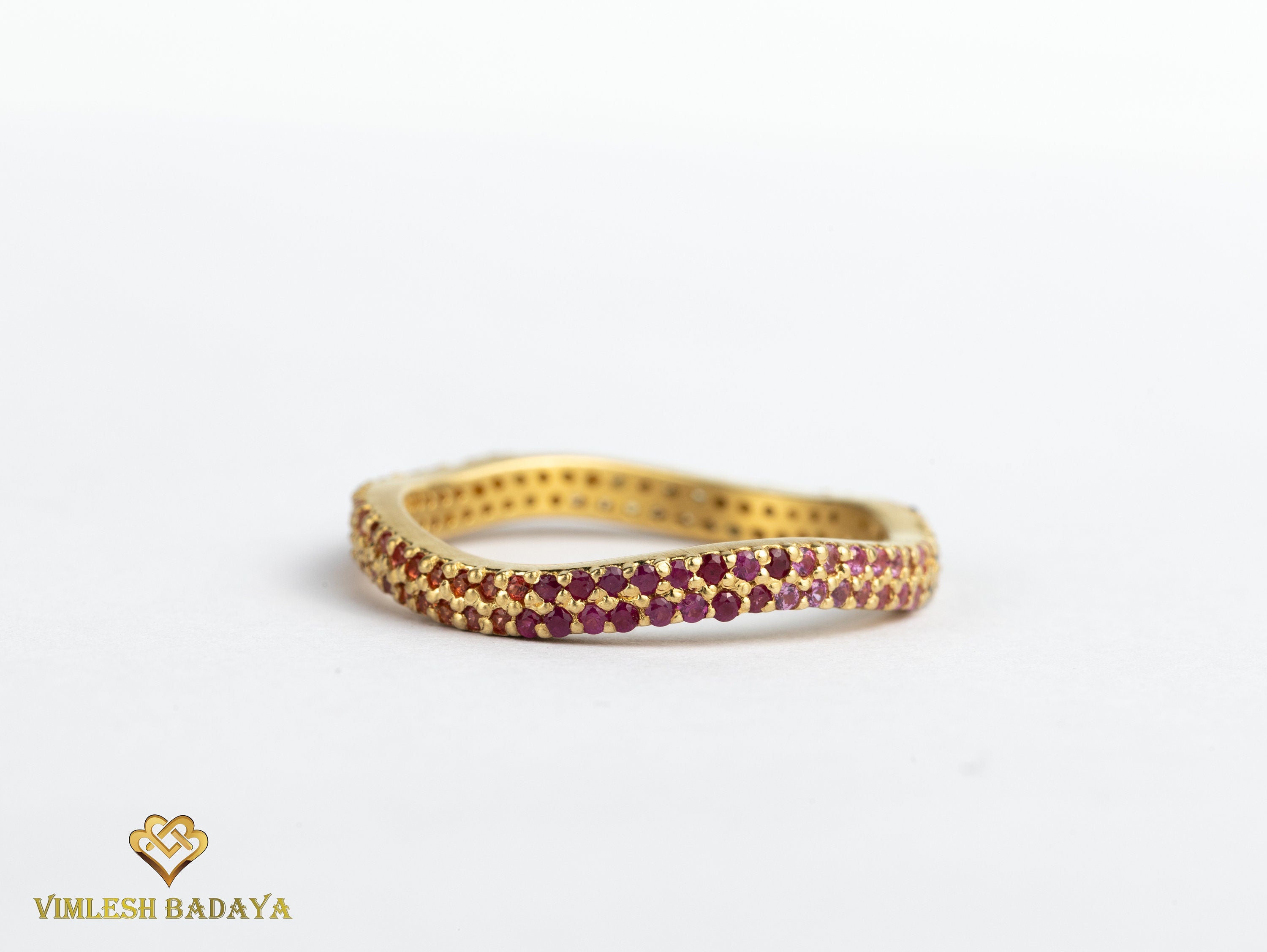 Rainbow Sapphire Full Eternity Ring | Multi-Sapphire Wedding Band | Ombre Pave Sapphire Band -