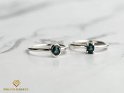 Teal Sapphire Ring | Peacock Sapphire Stacking Ring | Solid Gold Parti Sapphire Ring -