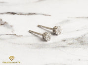 Solid Gold Invisible Set Tiny Diamond Stud Earrings | Round Diamond Earrings | Anniversary Gift -