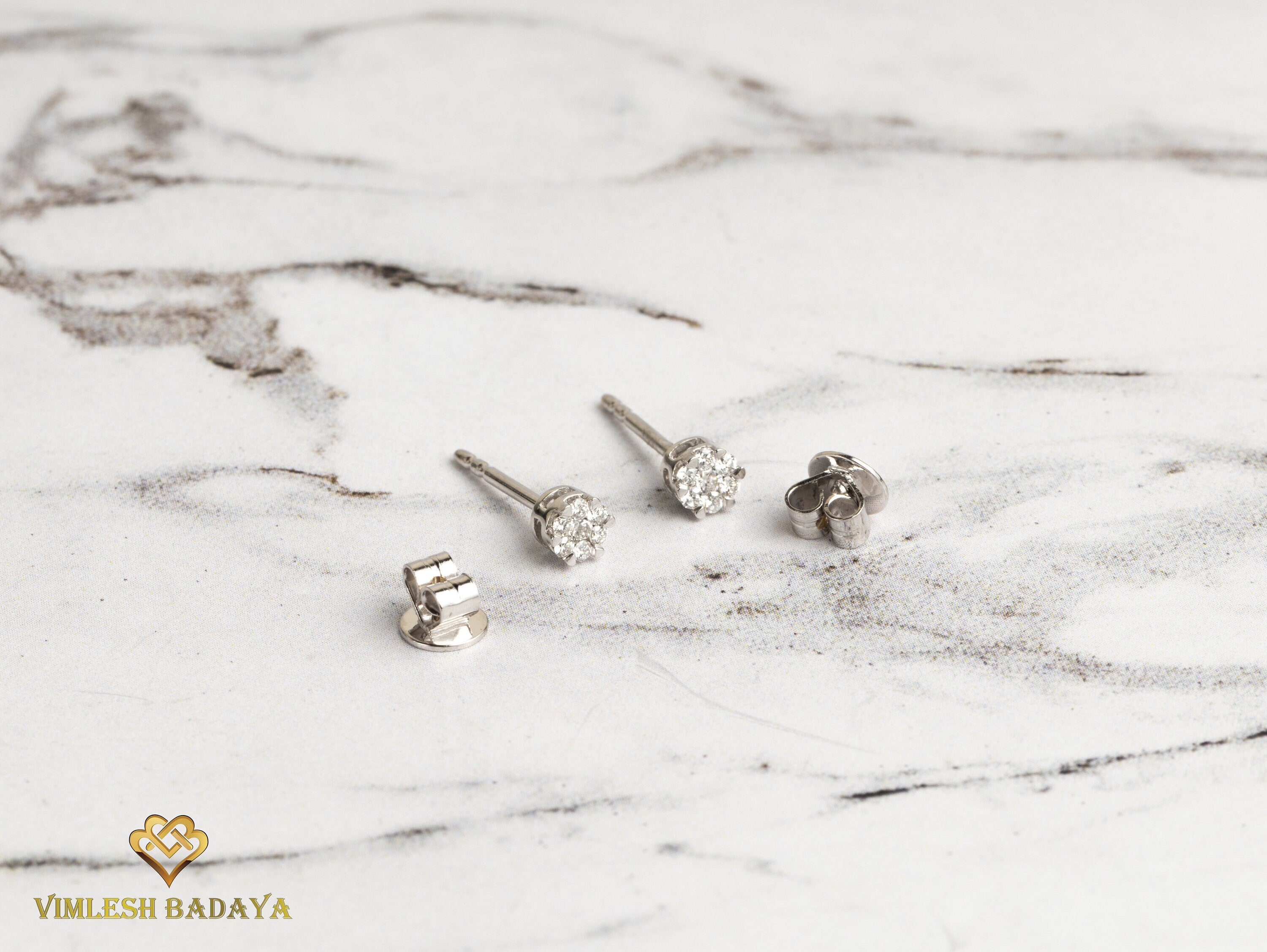Solid Gold Invisible Set Tiny Diamond Stud Earrings | Round Diamond Earrings | Anniversary Gift -