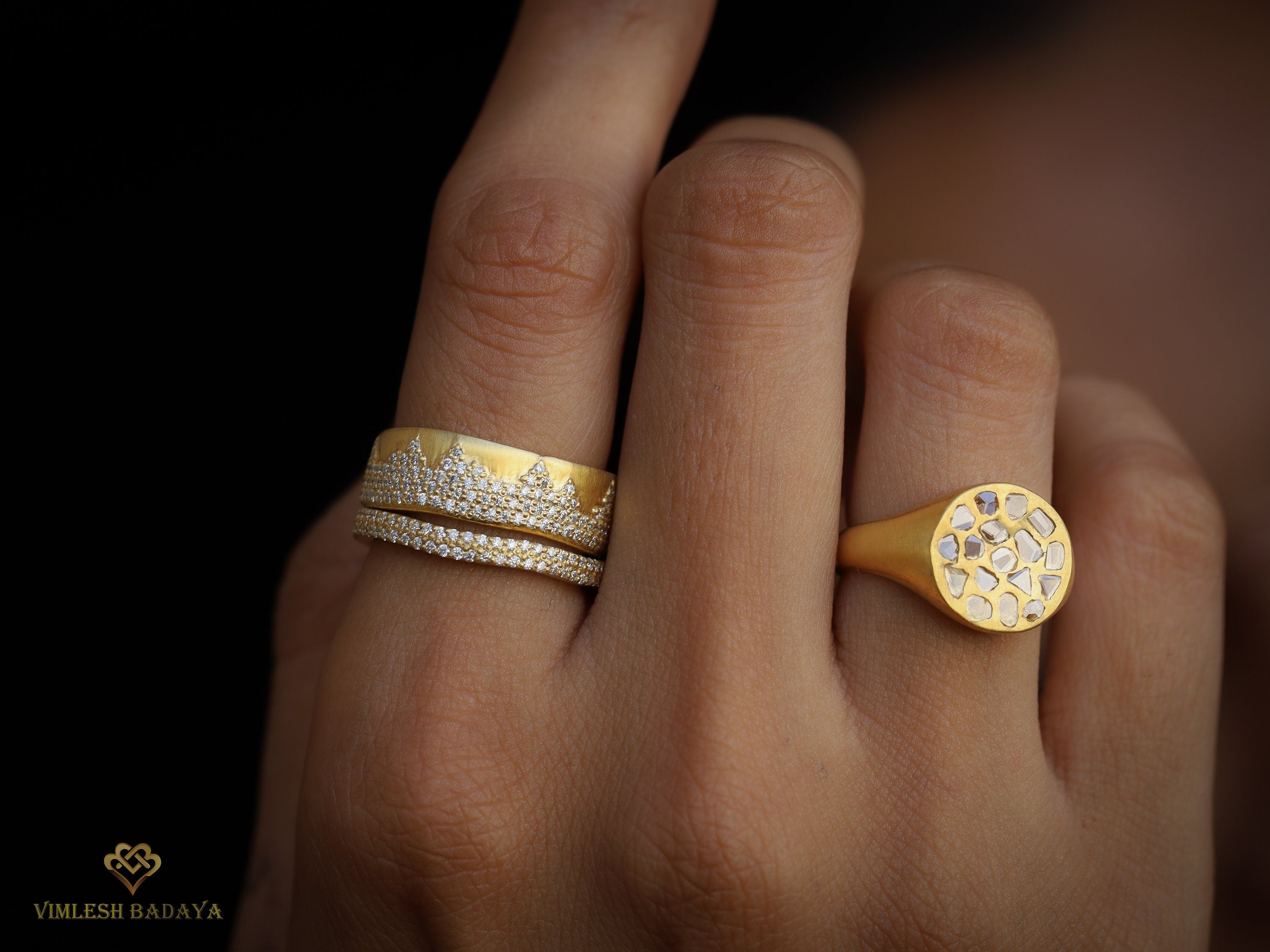 Double Layered Wave Diamond Wedding Band | Pave Diamond Full Eternity Ring | Anniversary Diamond Ring -