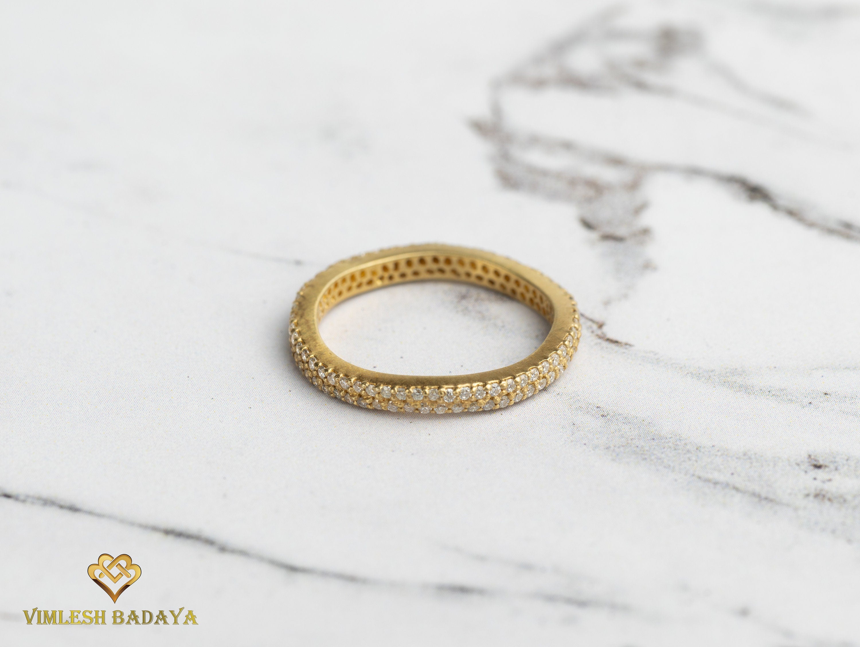 Double Layered Wave Diamond Wedding Band | Pave Diamond Full Eternity Ring | Anniversary Diamond Ring -