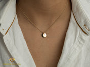 Coin Necklace | Solid Gold Disk Initial Necklace | Personalized Monogram Necklace | Circle Pendant for Her -