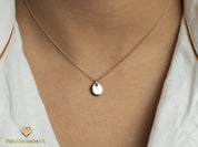 Coin Necklace | Solid Gold Disk Initial Necklace | Personalized Monogram Necklace | Circle Pendant for Her -