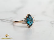 London Blue Topaz & Diamond Marquise Engagement Ring | December Birthstone -