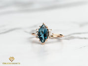 London Blue Topaz & Diamond Marquise Engagement Ring | December Birthstone -