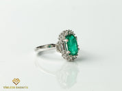 2.5 Carat Emerald & Diamond Engagement Ring | Art Deco Oval Cut Emerald Ring -
