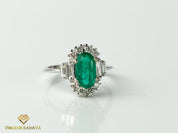 2.5 Carat Emerald & Diamond Engagement Ring | Art Deco Oval Cut Emerald Ring -