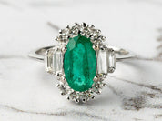 2.5 Carat Emerald & Diamond Engagement Ring | Art Deco Oval Cut Emerald Ring -