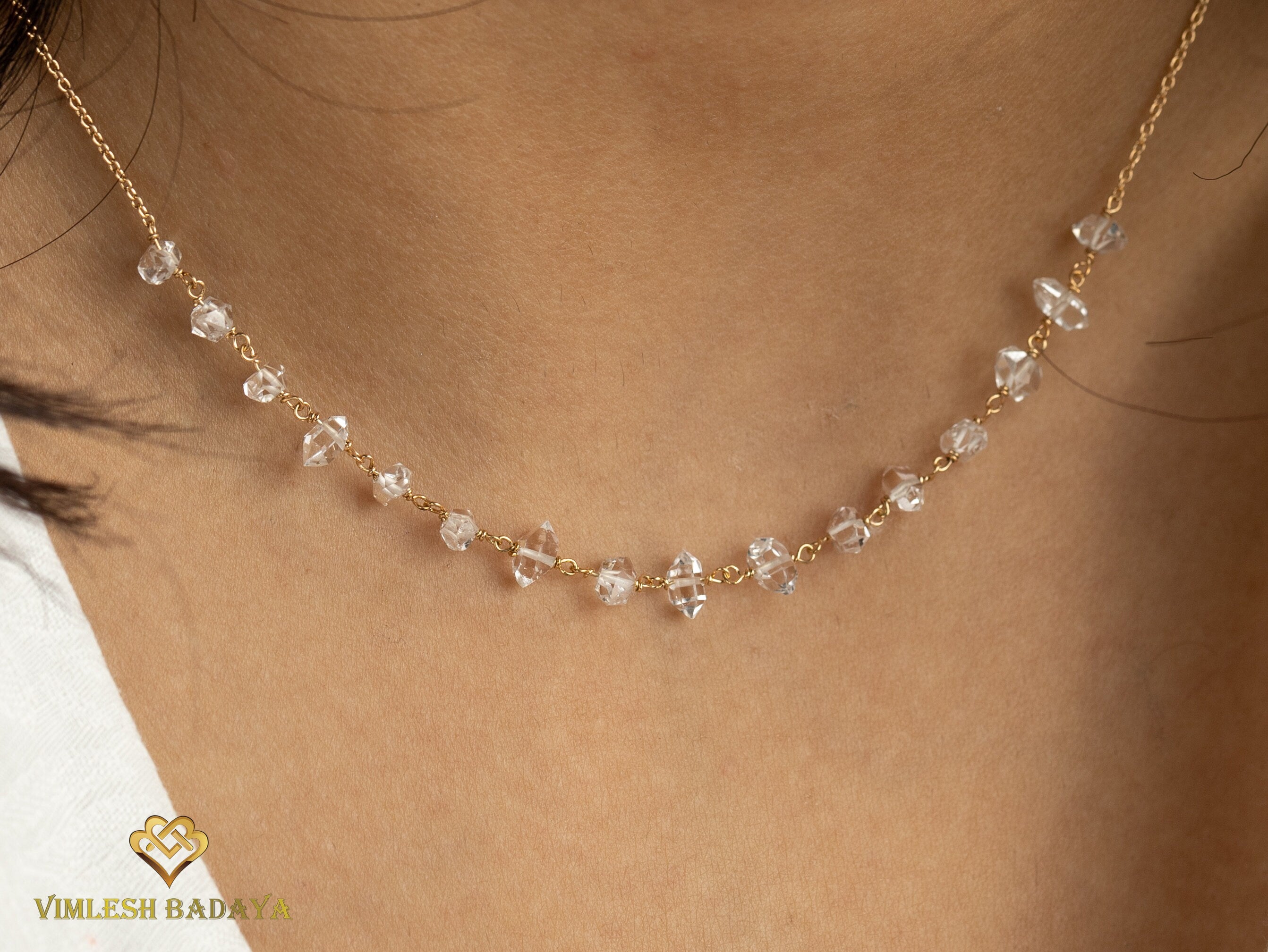 Herkimer Diamond Necklace | Minimalist Raw Diamond Necklace | Dainty Gold Necklace for Layering -