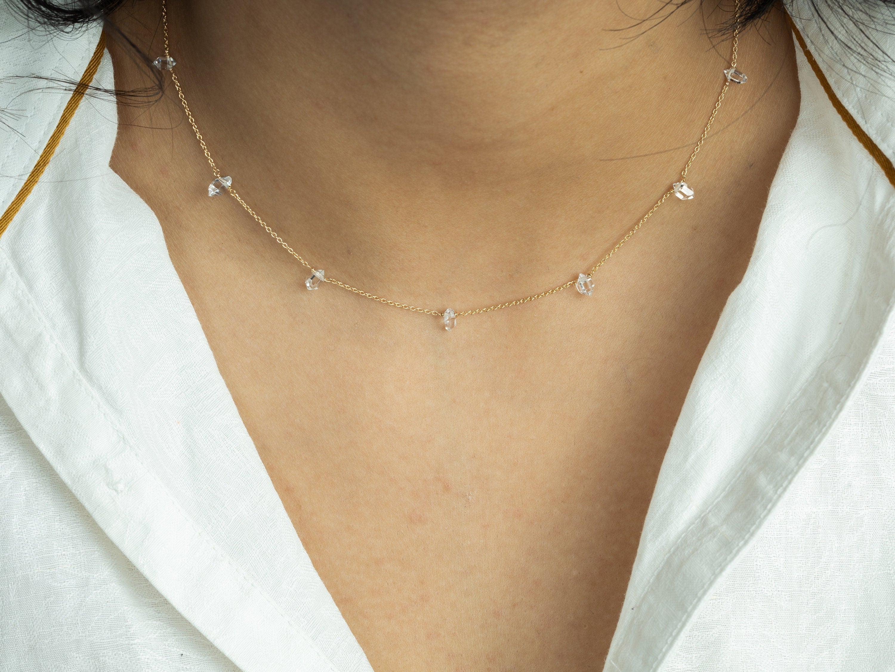Herkimer Diamond Necklace | Raw Minimalist Necklace | Dainty Gold Diamond Pendant for Her -