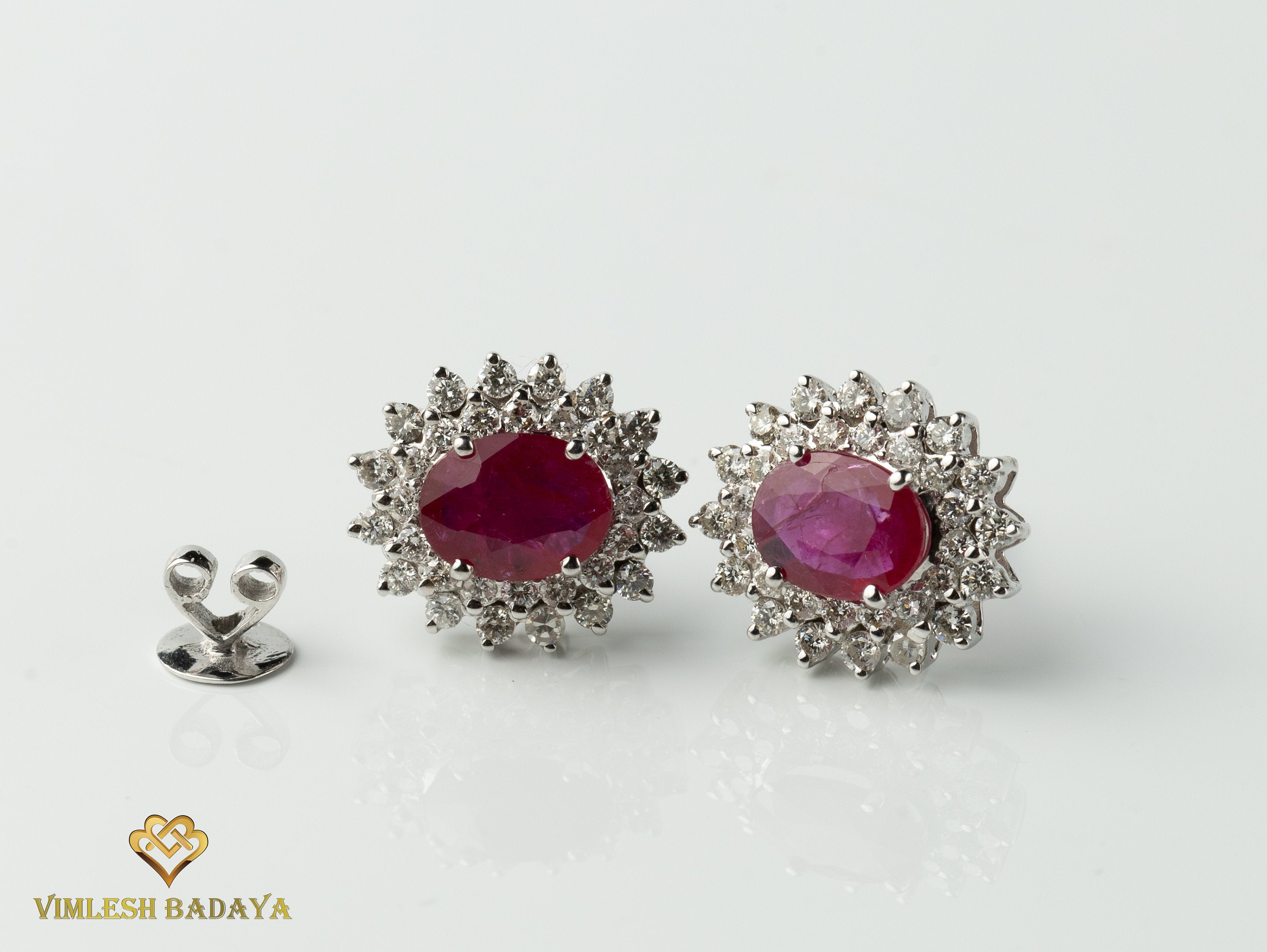2 Carat Red Ruby Earrings | Ruby Diamond Studs | July Birthstone Earrings | Double Halo Ruby Earrings | Gift for Her -