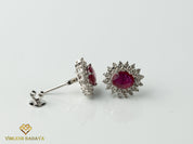 2 Carat Red Ruby Earrings | Ruby Diamond Studs | July Birthstone Earrings | Double Halo Ruby Earrings | Gift for Her -