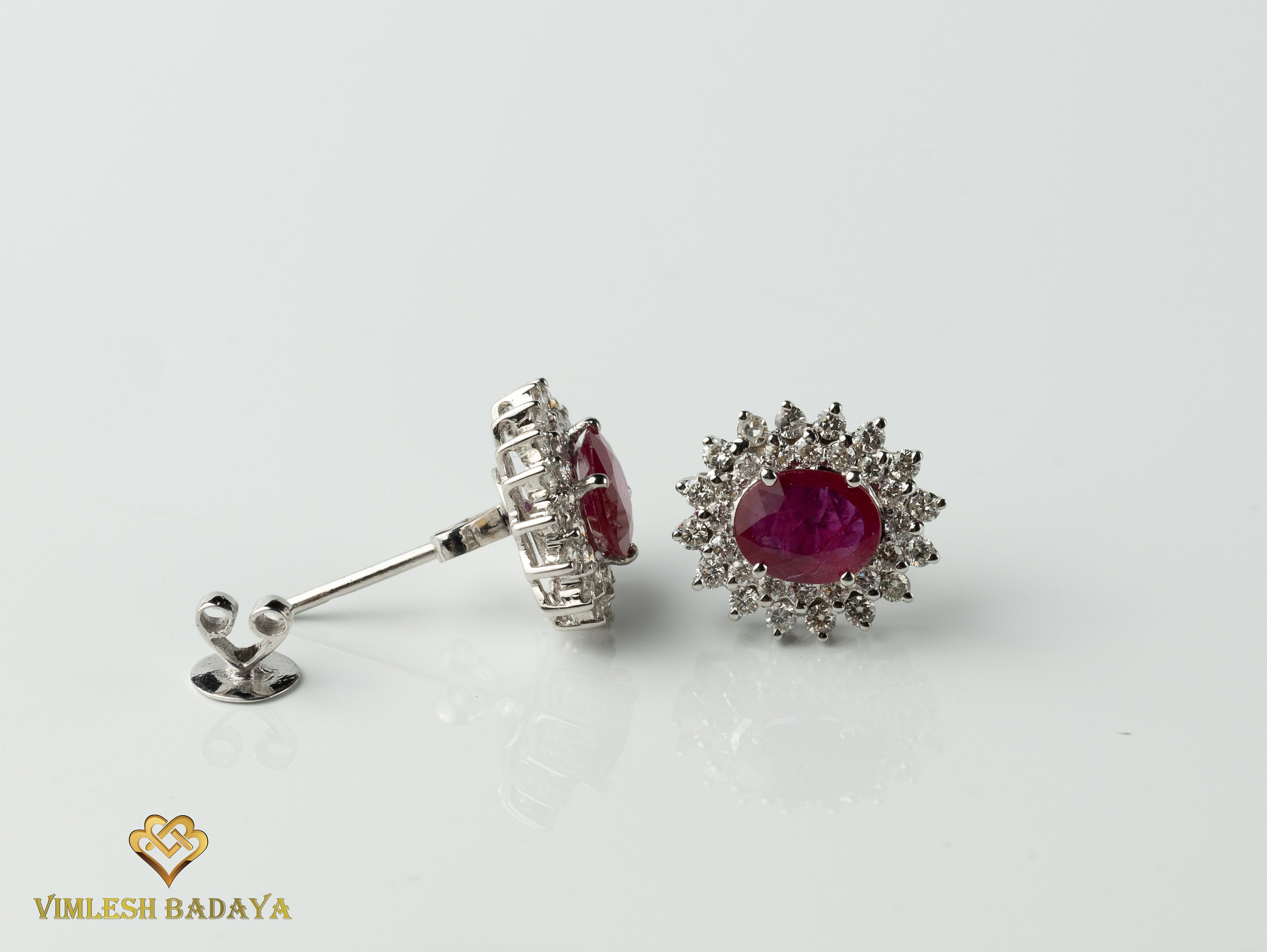 2 Carat Red Ruby Earrings | Ruby Diamond Studs | July Birthstone Earrings | Double Halo Ruby Earrings | Gift for Her -