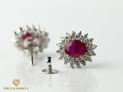 2 Carat Red Ruby Earrings | Ruby Diamond Studs | July Birthstone Earrings | Double Halo Ruby Earrings | Gift for Her -