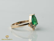 Natural Emerald Diamond Engagement Ring | Certified 1.5 Carat Pear Cut Emerald Ring -