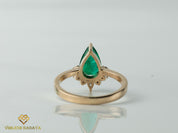 Natural Emerald Engagement Ring | Certified Green Emerald | Pear Cut Halo Diamond Ring -