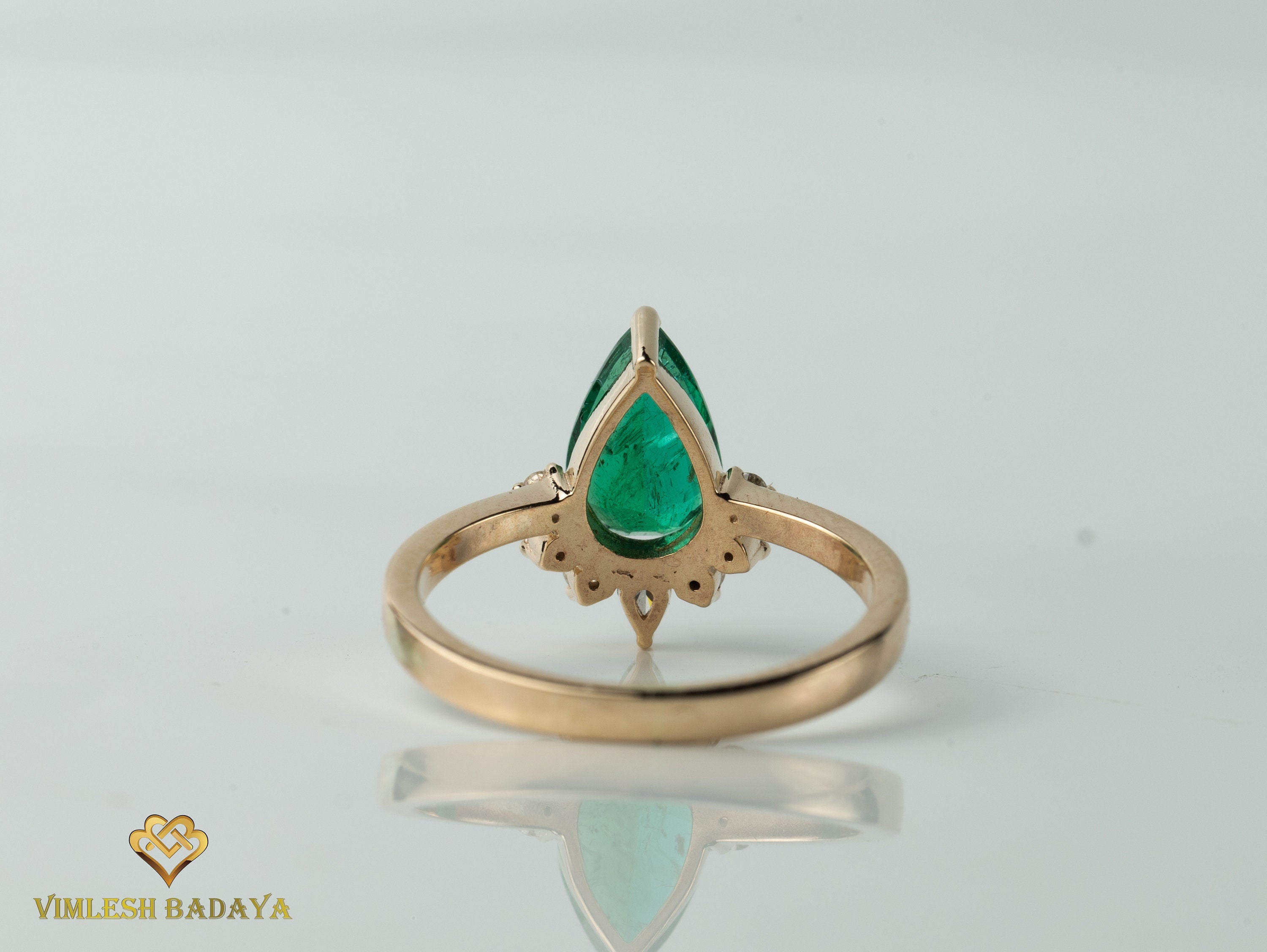 Natural Emerald Engagement Ring | Certified Green Emerald | Pear Cut Halo Diamond Ring -
