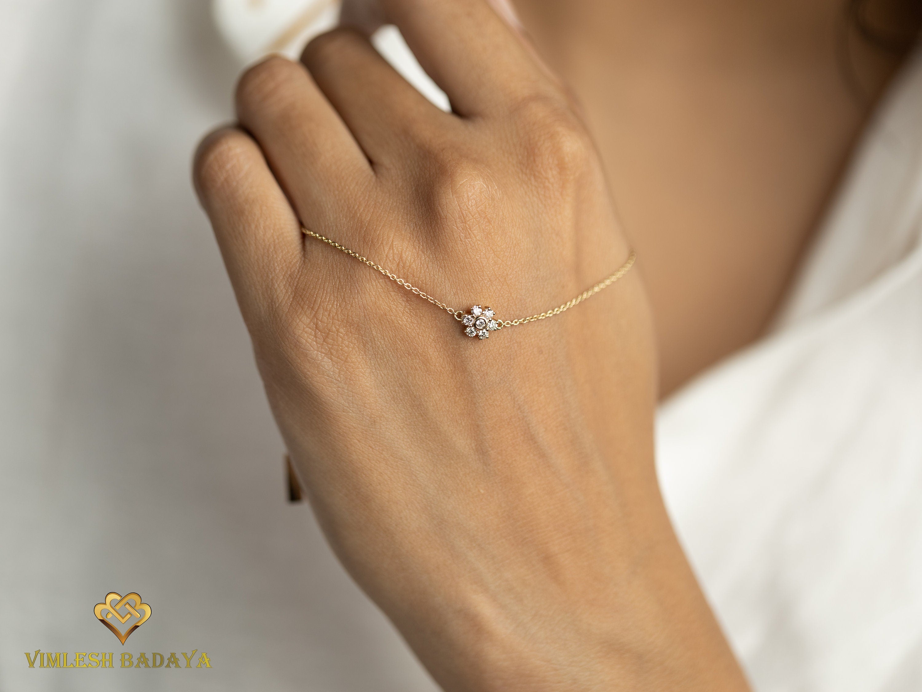 7 Stone Diamond Cluster Bracelet | Diamond Bangle | Thin Everyday Diamond Bracelet | Basic Jewelry -