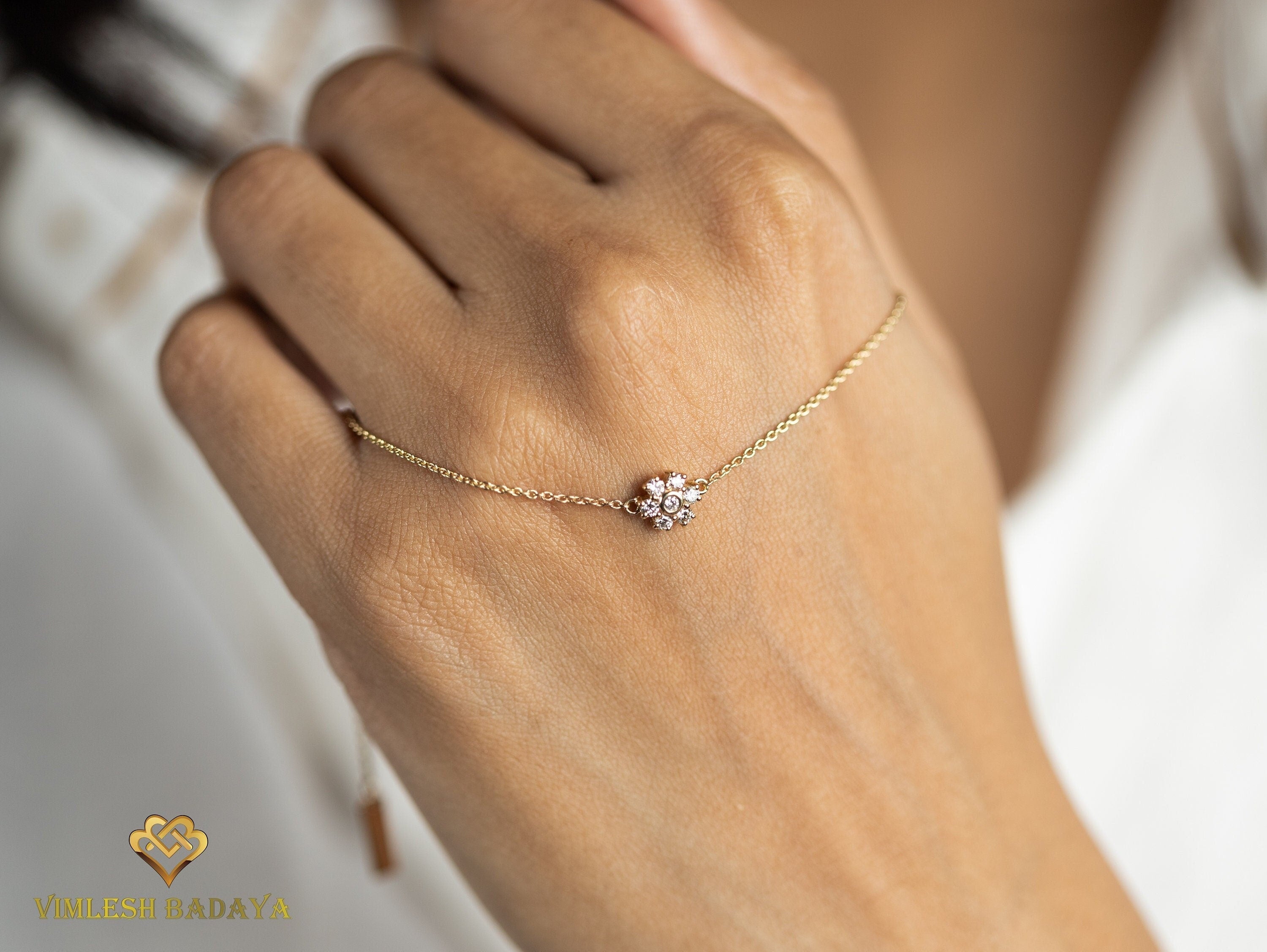 7 Stone Diamond Cluster Bracelet | Diamond Bangle | Thin Everyday Diamond Bracelet | Basic Jewelry -