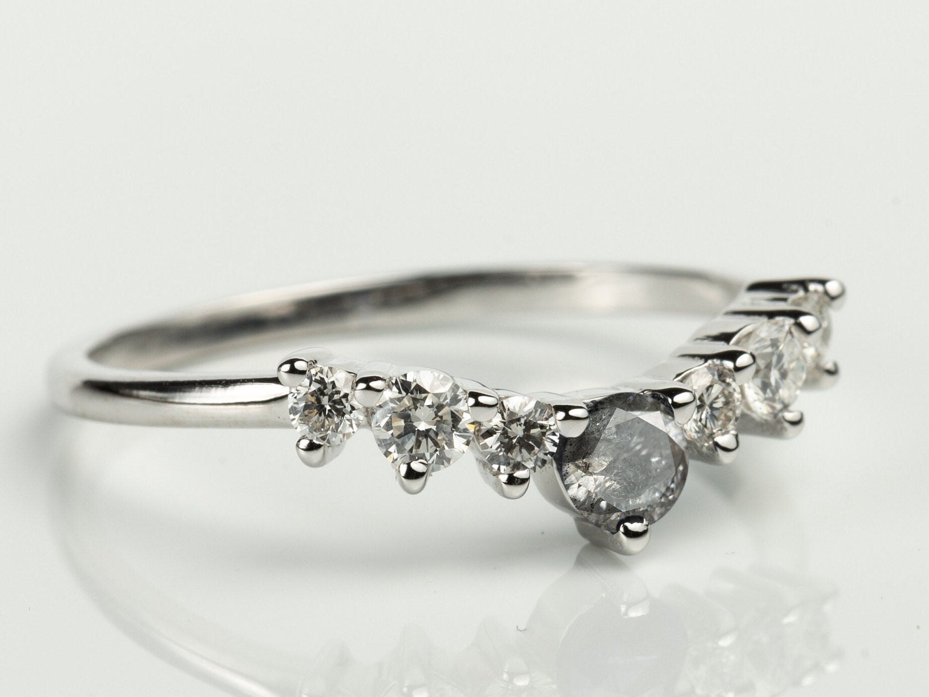 Curved Gray Diamond Wedding Band | Salt & Pepper Diamond | Stackable Wedding Ring -