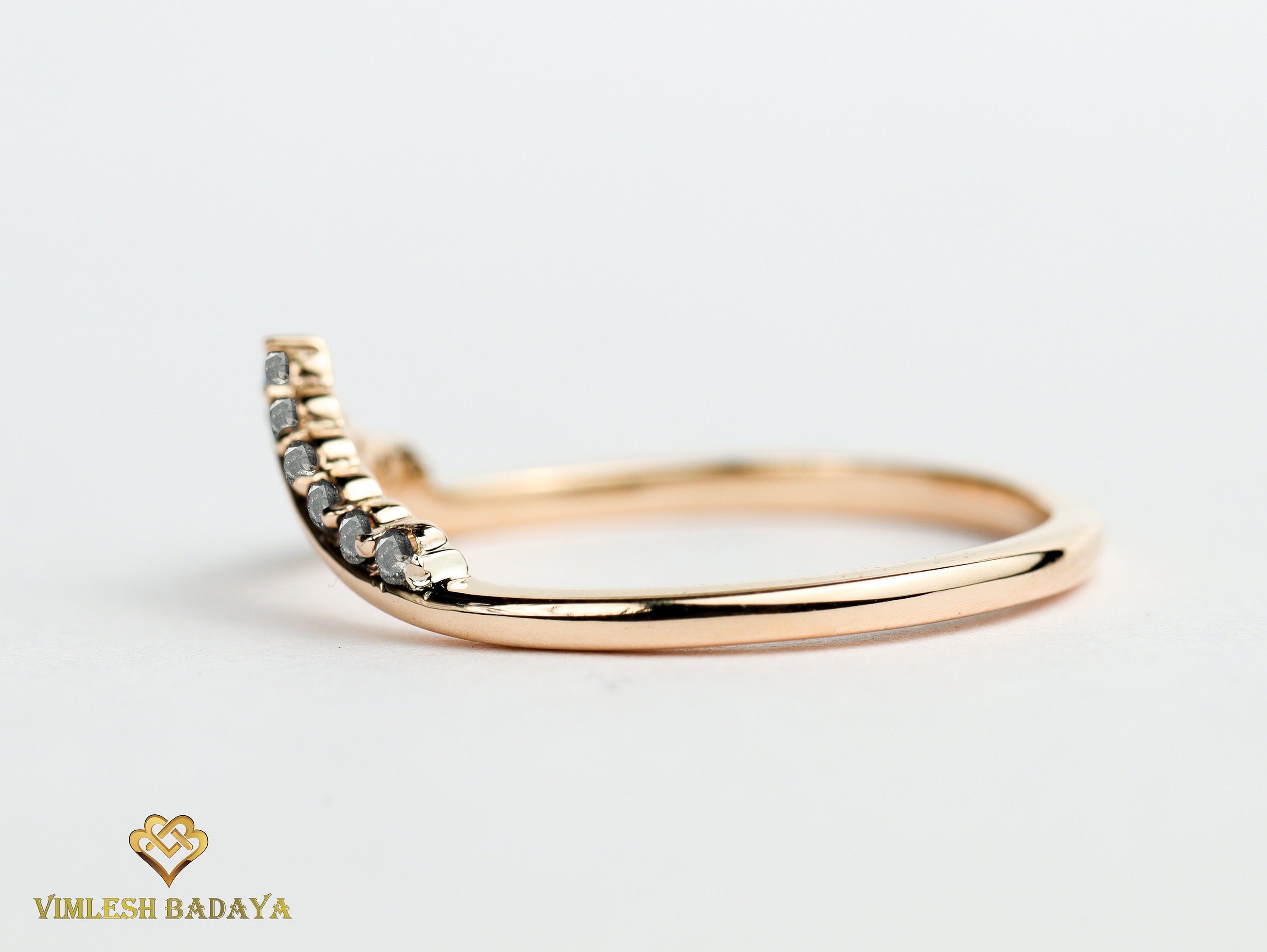 Chevron Diamond Ring | Nesting Band | Salt & Pepper Wedding Ring -