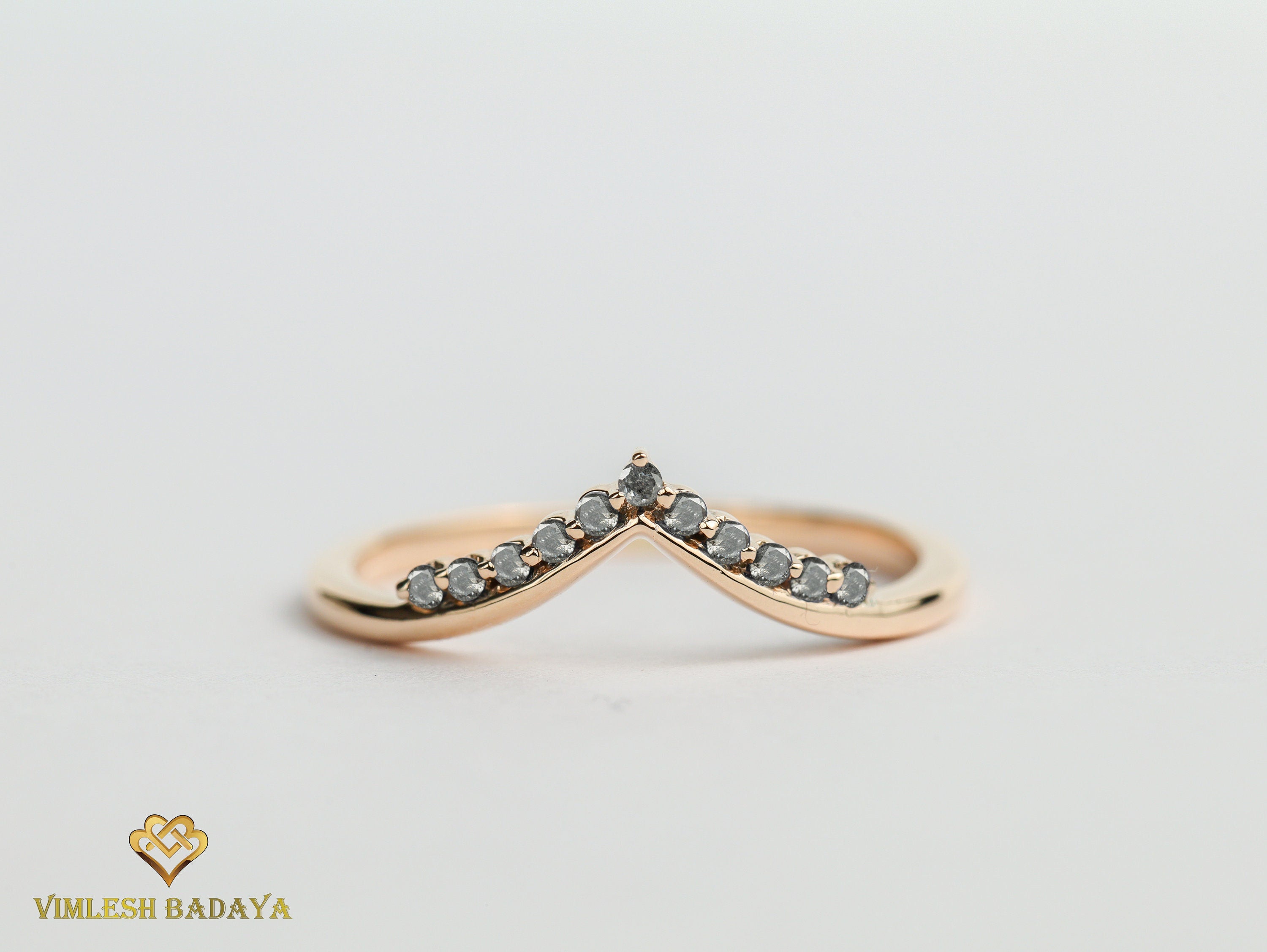 Chevron Diamond Ring | Nesting Band | Salt & Pepper Wedding Ring -
