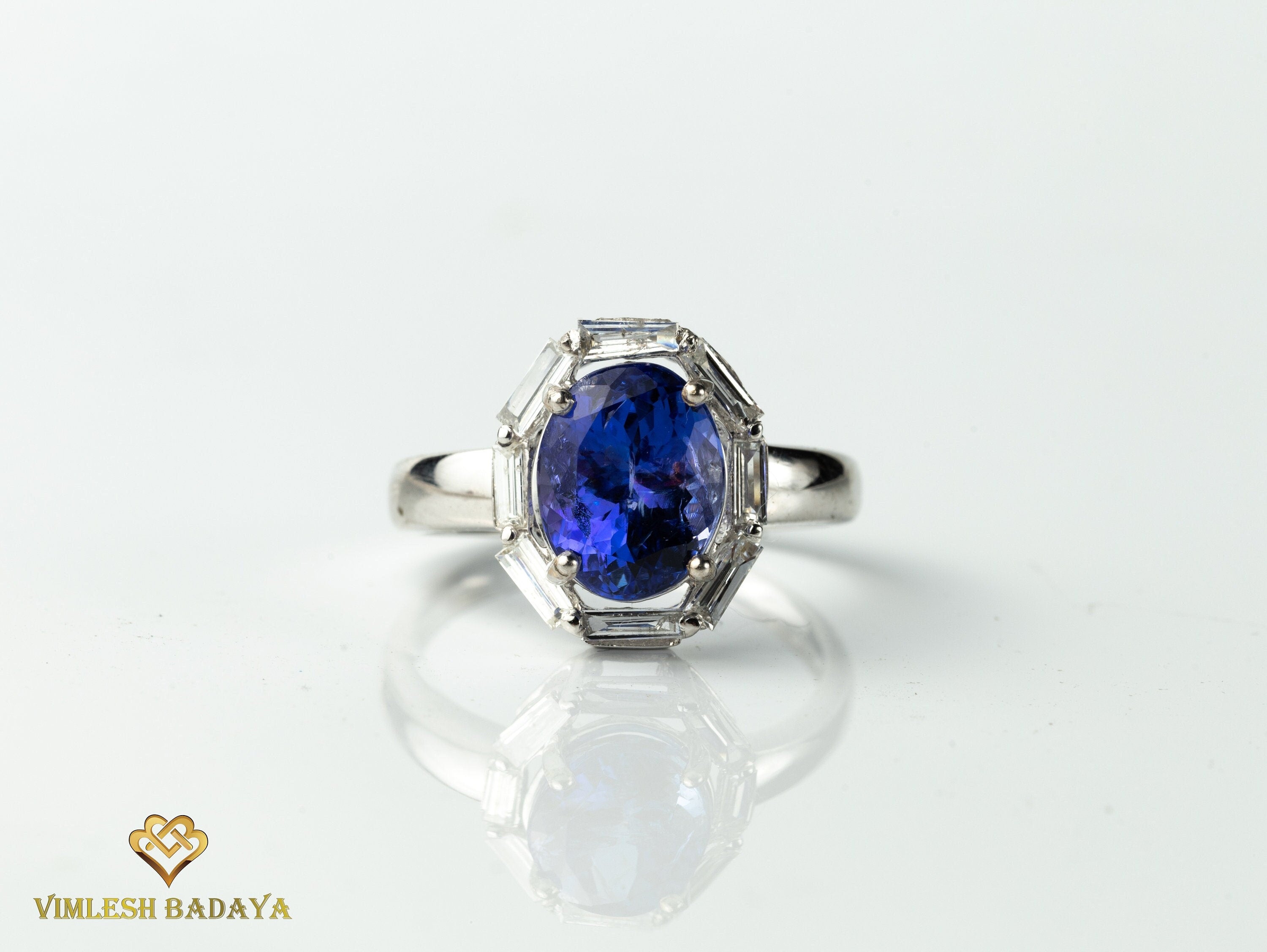 3.5 Carat Oval Tanzanite Engagement Ring | Art Deco Tanzanite & Diamond Ring -