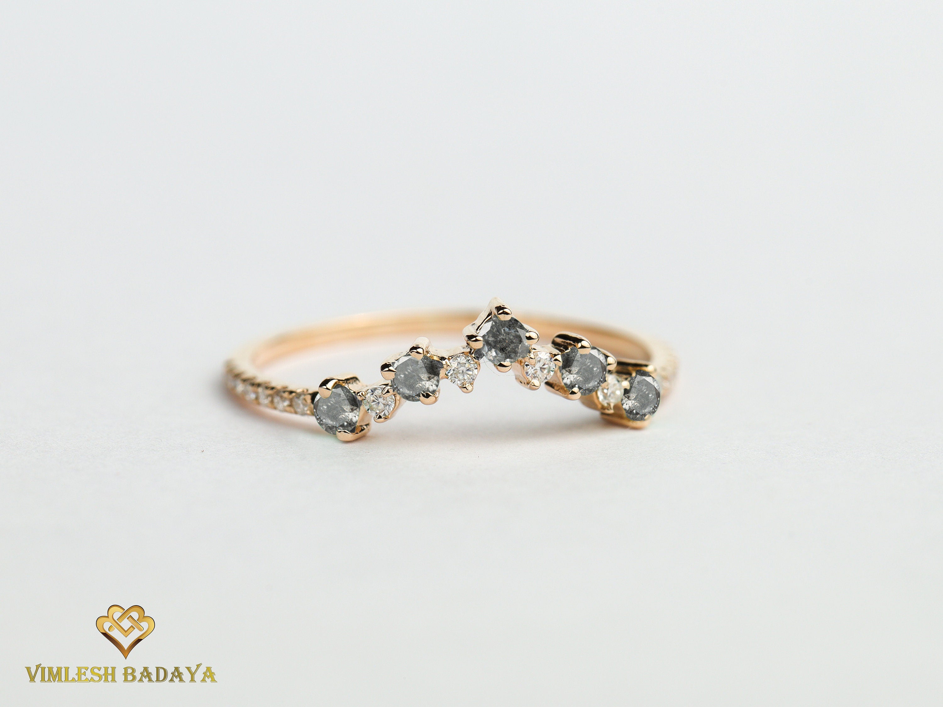 Gray Diamond Wedding Band | Salt Pepper Diamond Ring | Stackable Wedding Band -