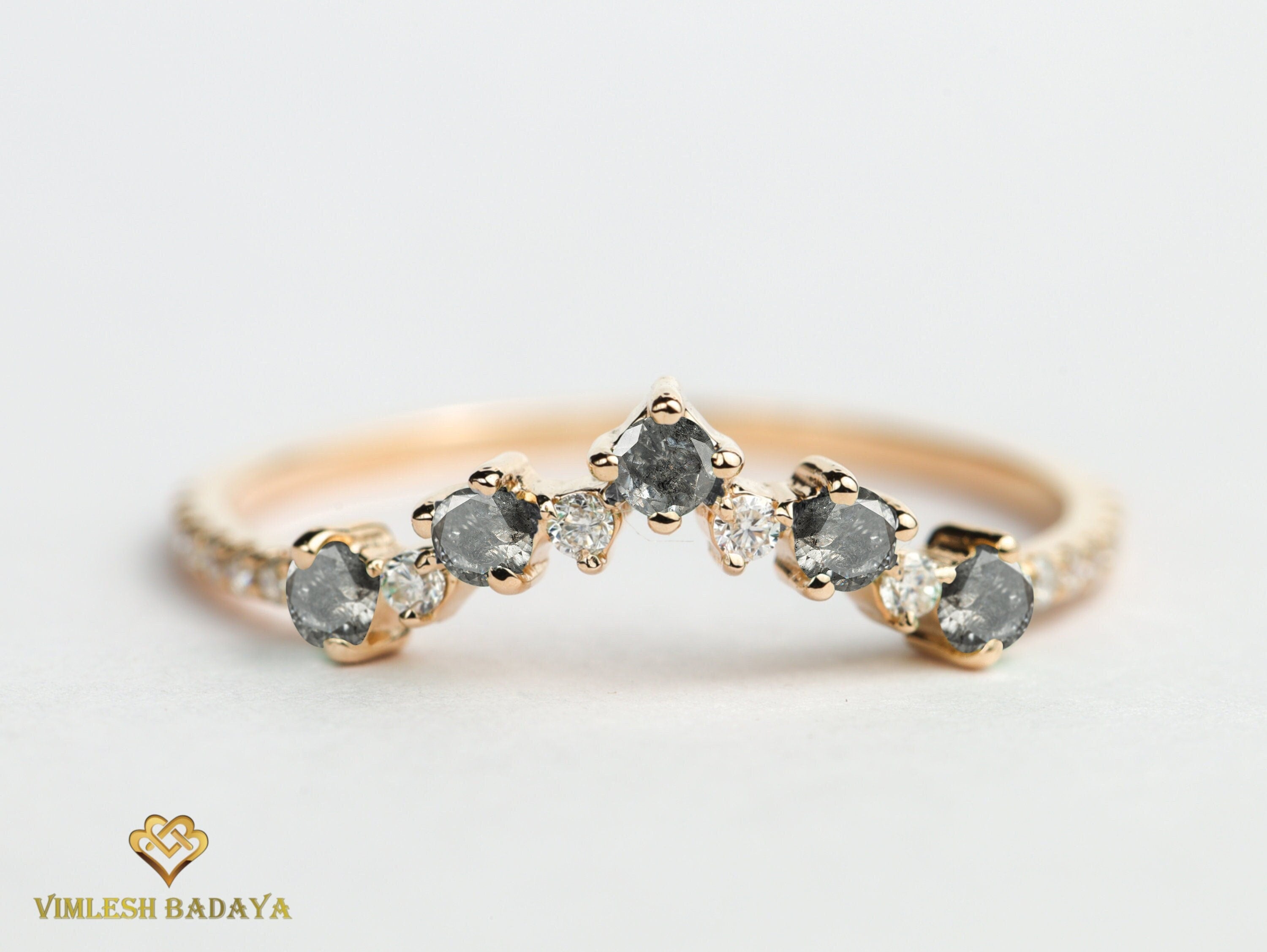 Gray Diamond Wedding Band | Salt Pepper Diamond Ring | Stackable Wedding Band -