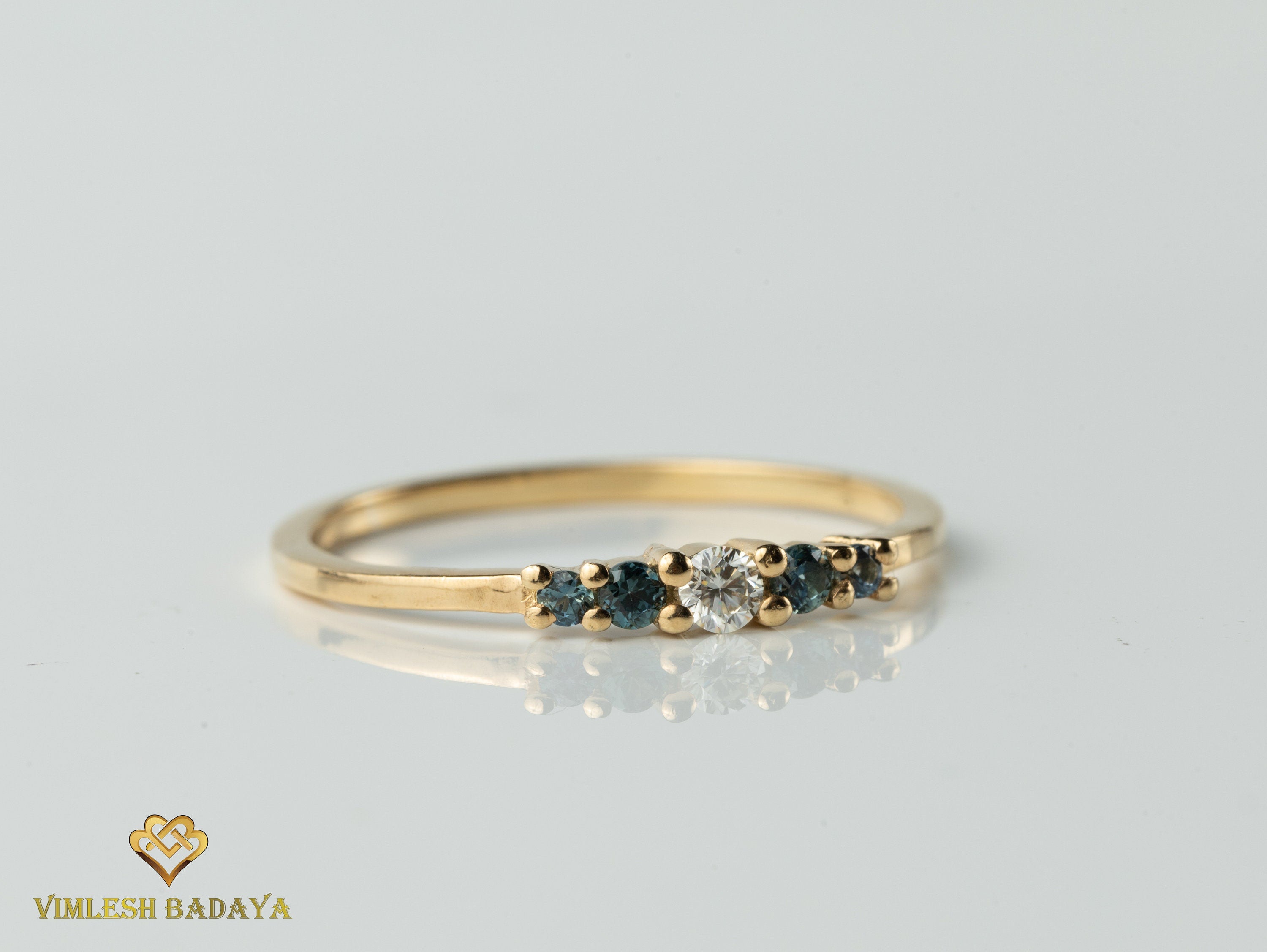 Teal Sapphire Diamond Stacking Ring | Dainty Australian Sapphire | Stackable Ring -
