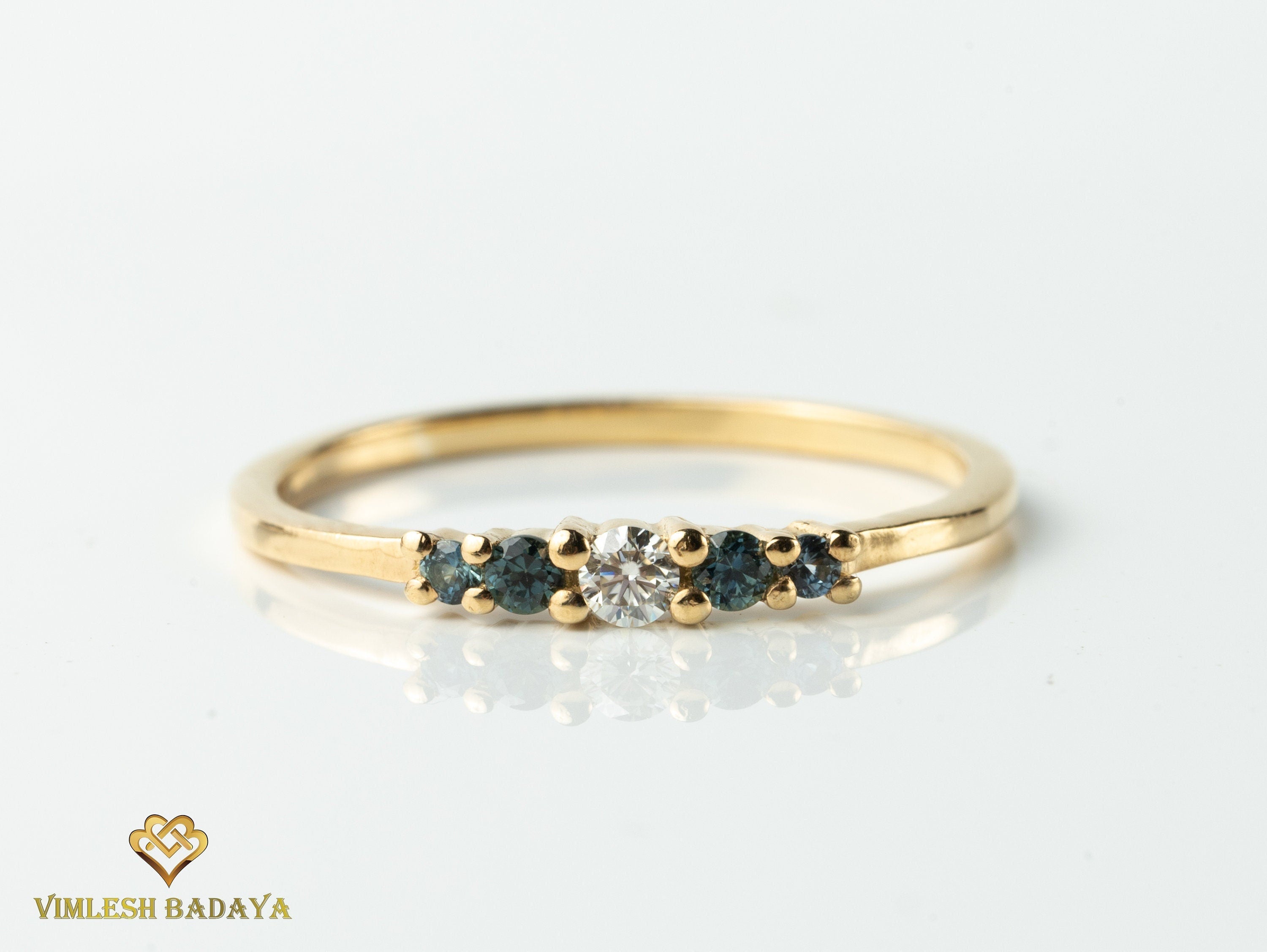 Teal Sapphire Diamond Stacking Ring | Dainty Australian Sapphire | Stackable Ring -