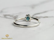 Teal Sapphire Ring | Peacock Sapphire Stacking Ring | Solid Gold Parti Sapphire Ring -