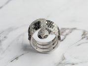 Diamond Pave Snake Ring | Solid Gold Unique Cocktail Ring | Black & White Diamonds -