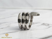 Diamond Pave Snake Ring | Solid Gold Unique Cocktail Ring | Black & White Diamonds -