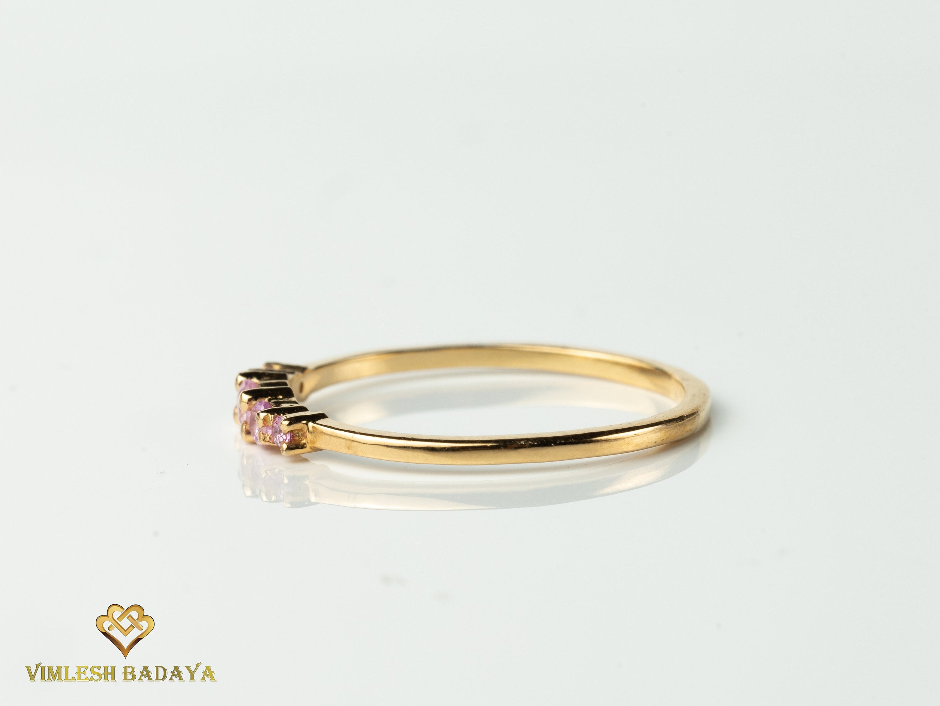 Pink Sapphire Ring | 5 Stone Stacking Ring | Half Eternity Sapphire Stacking Ring -