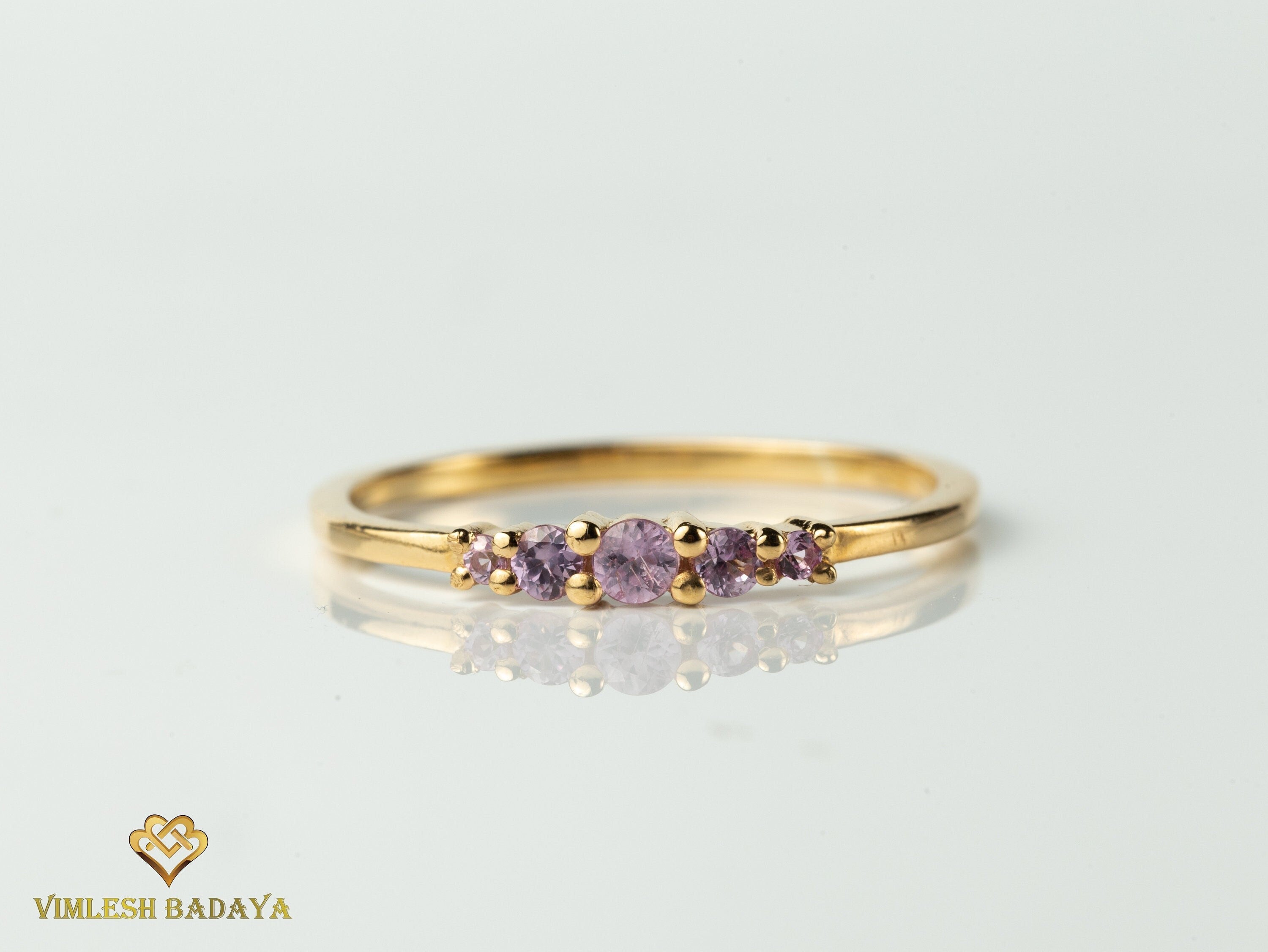 Pink Sapphire Ring | 5 Stone Stacking Ring | Half Eternity Sapphire Stacking Ring -