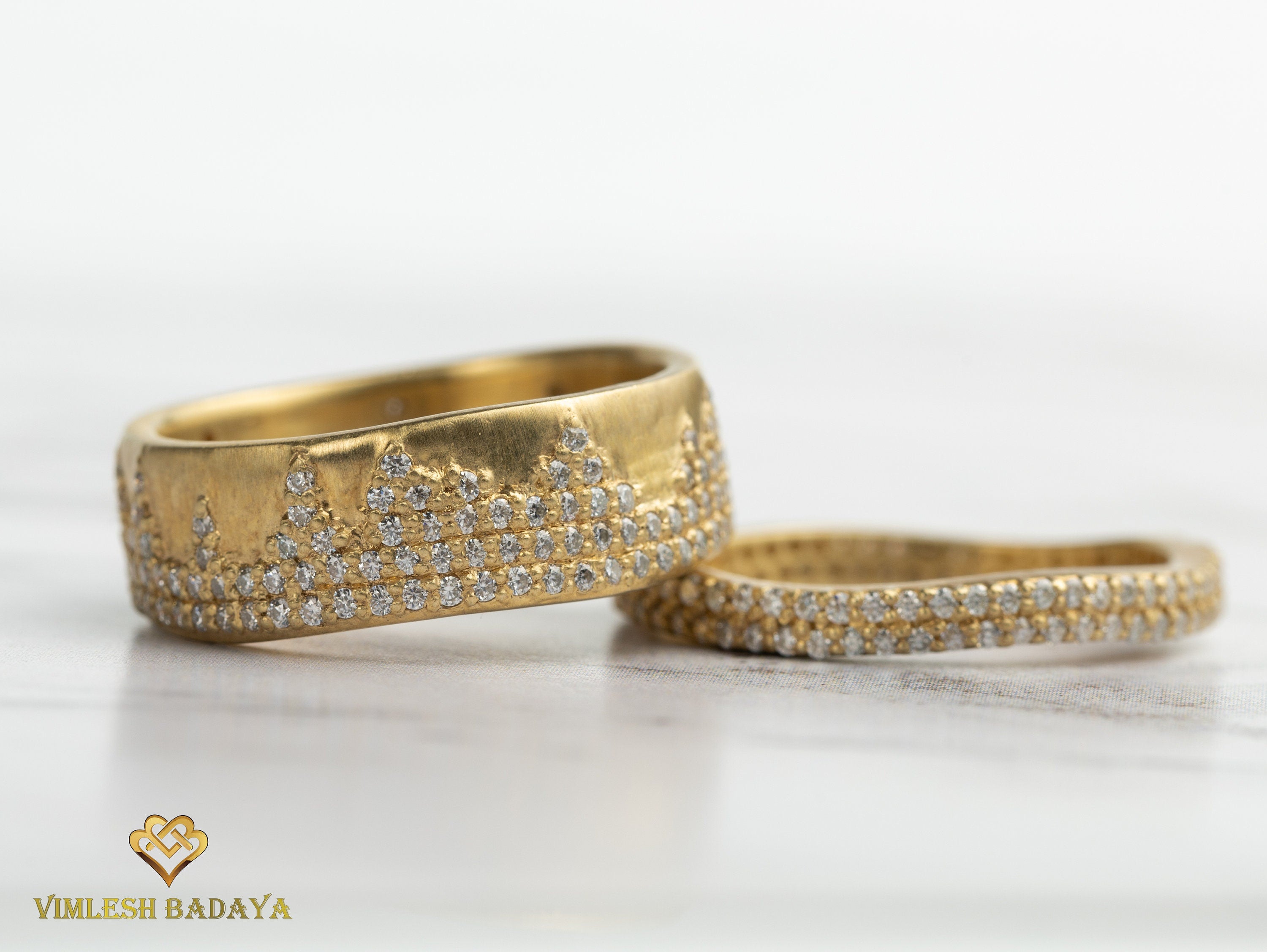 Double Layered Wave Diamond Wedding Band | Pave Diamond Full Eternity Ring | Anniversary Diamond Ring -