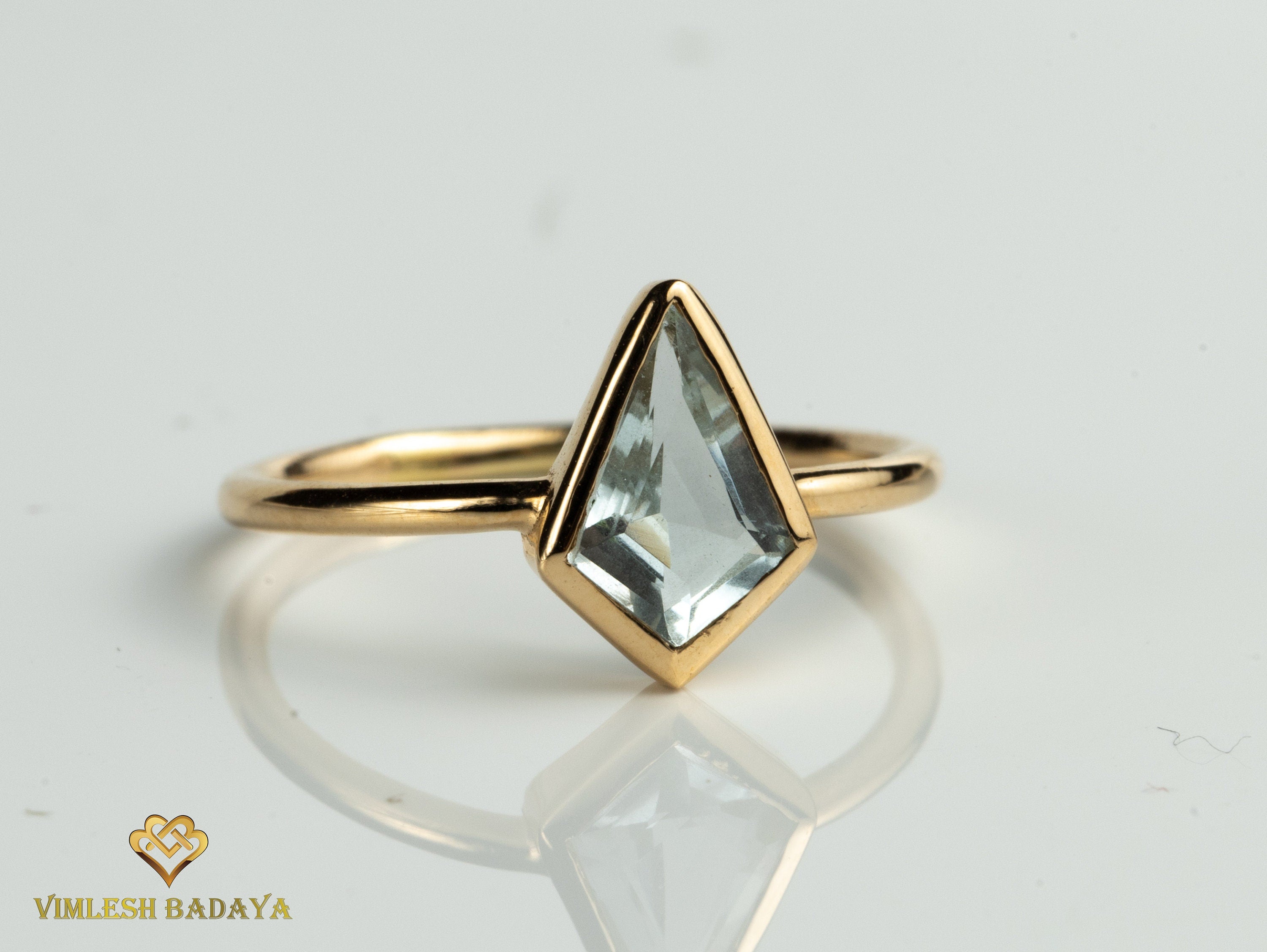 14k Yellow Gold Kite Aquamarine Engagement Ring | March Birthstone Kite Ring | Ready to Ship on Sale -