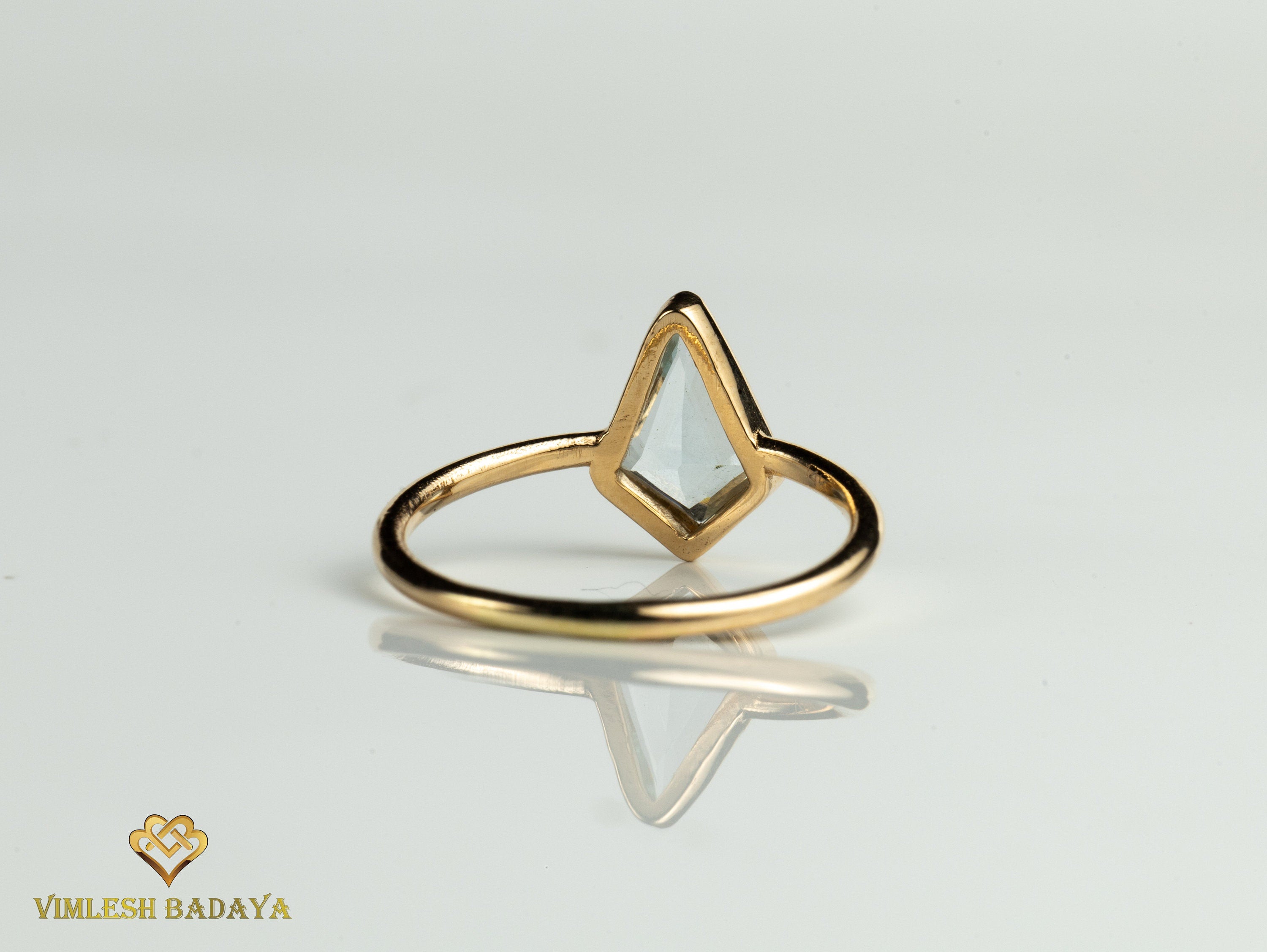14k Yellow Gold Kite Aquamarine Engagement Ring | March Birthstone Kite Ring | Ready to Ship on Sale -