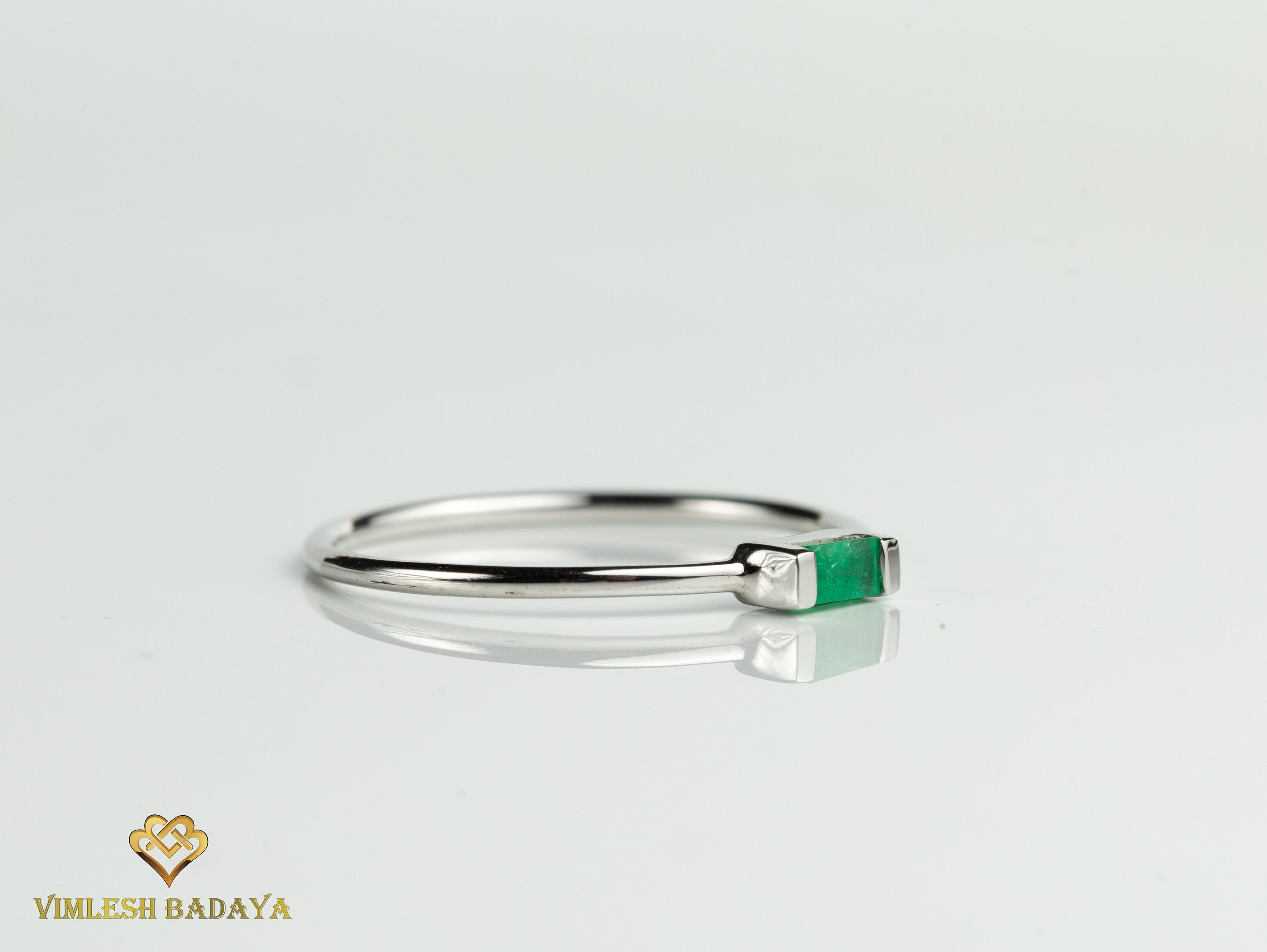 9k Emerald Baguette Stacking Ring | May Birthstone Dainty Ring | Ready to Ship Emerald Ring -